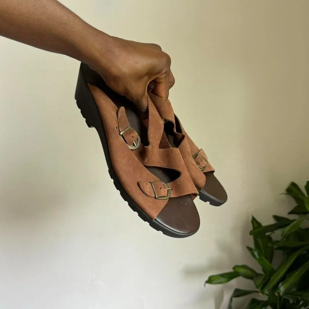 Vintage Strappy top buckles wedge sandals